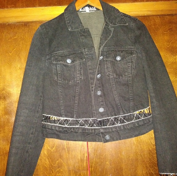 Voyage black denim rhinestones/beads jacket 40/S - Picture 6 of 8
